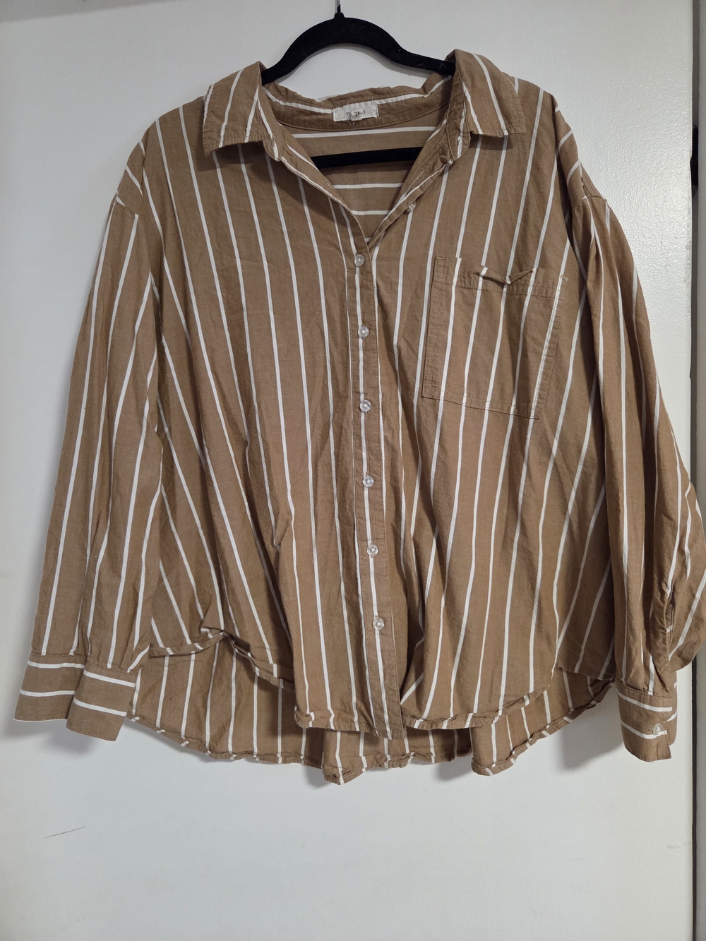 Maurice's Striped Relaxed-Fit Women’s Button Up Shirt in Camel